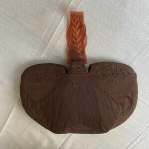 Vtg 40’s Chocolate Bwn Genuine Corde Clutch Handbag w/lucite handles
